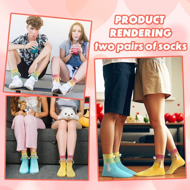 Habbiful 2 Pairs Valentine's Day Holding Hands Socks Funny Magnetic Couple Socks Valentines Day Gifts for Her Men Women - Image 3